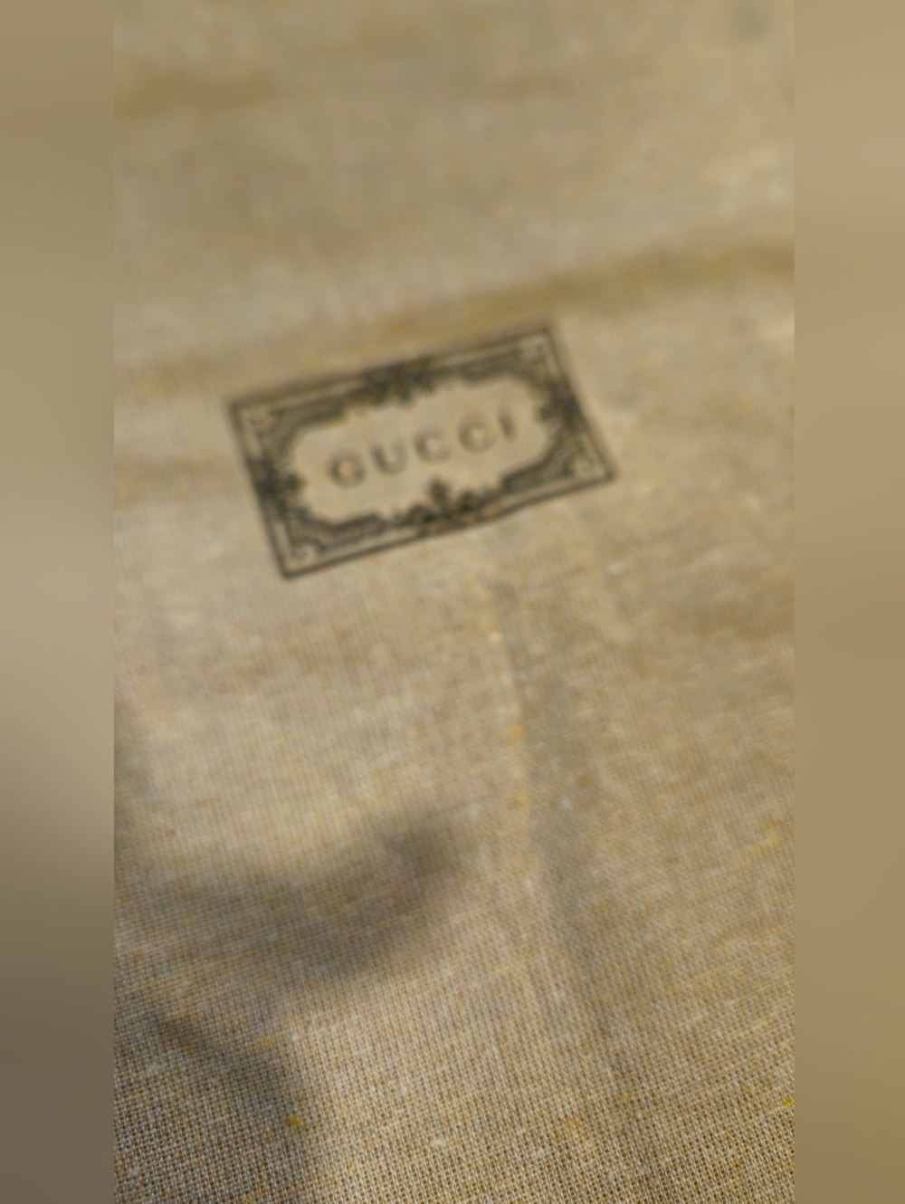 NEW Gucci Tan Canvas Dust Bag Tall Ribbon Drawstring Handbag Storage Wallet - Picture 3 of 5